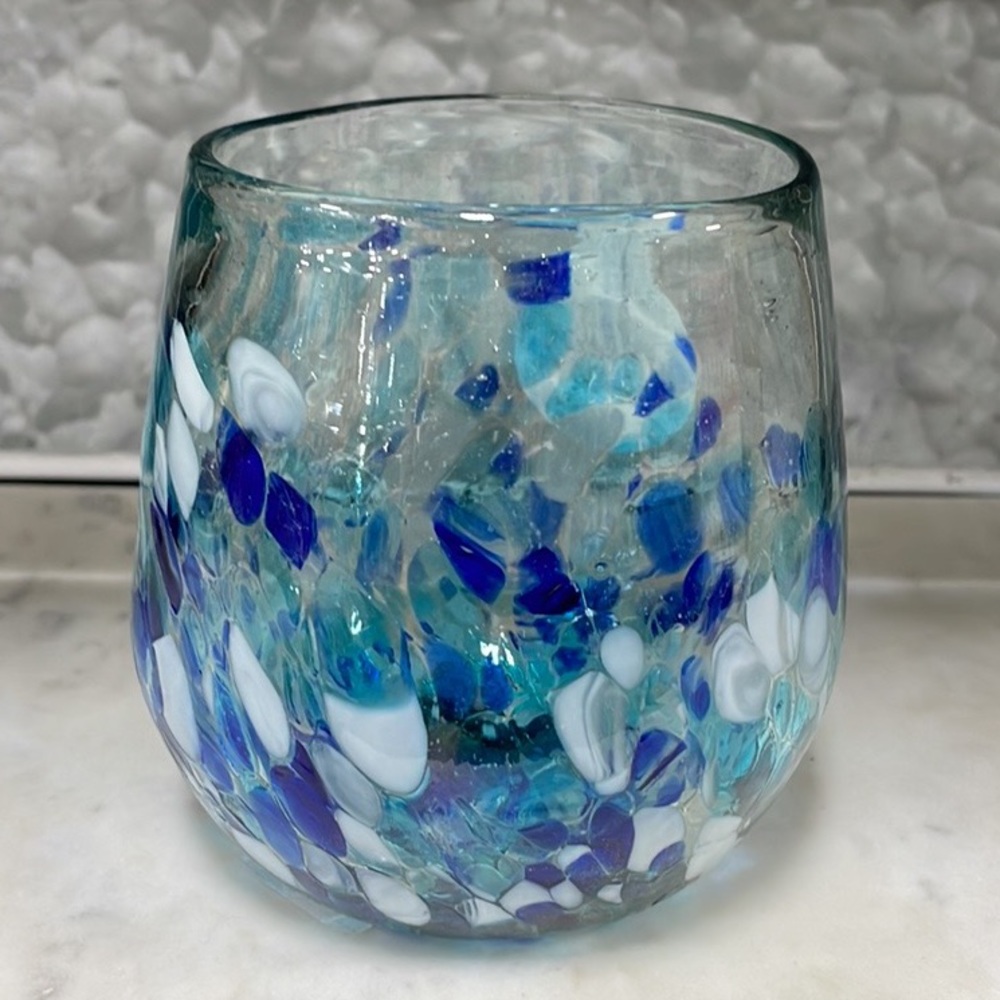 Confetti Multicolored Recycled Handblown Glass Stemless Wine Glasses Set of Two - Picture 3 of 4